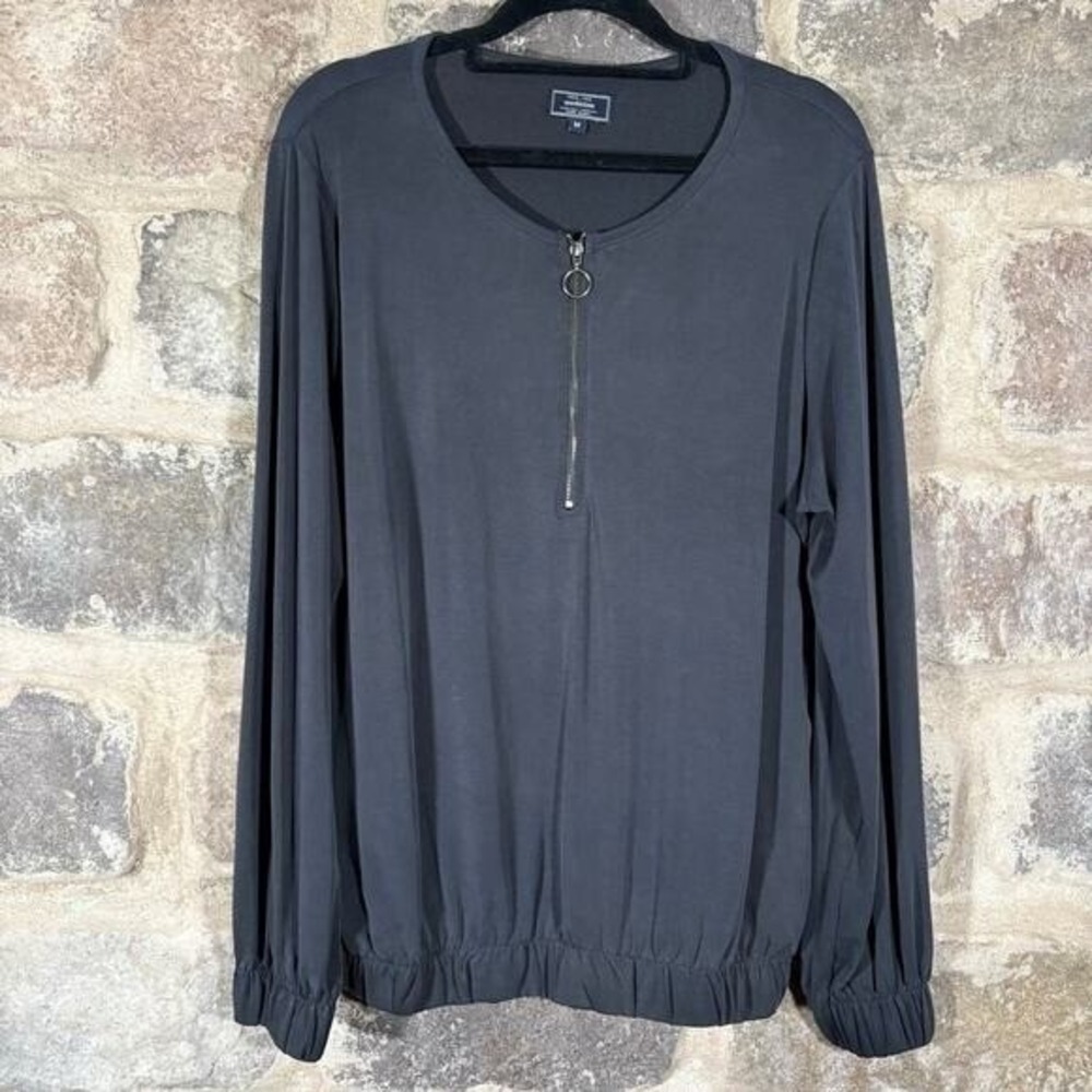 Medicine‎ Everyday Therapy Women's Gray Quarter Zip Bubble Hem Blouse Top Medium